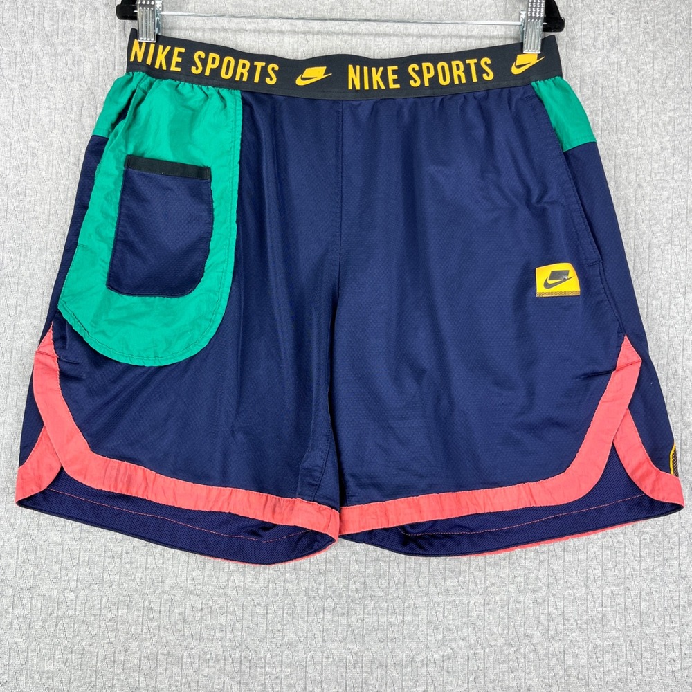 Nike Shorts Men Large 30+ Navy Blue Green Orange Colorblock Nike Sports Athletic
